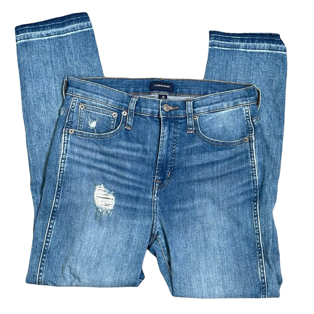 J.Crew Vintage Straight Jeans Distressed Womens 28" Blue High Rise‎ Raw Hem